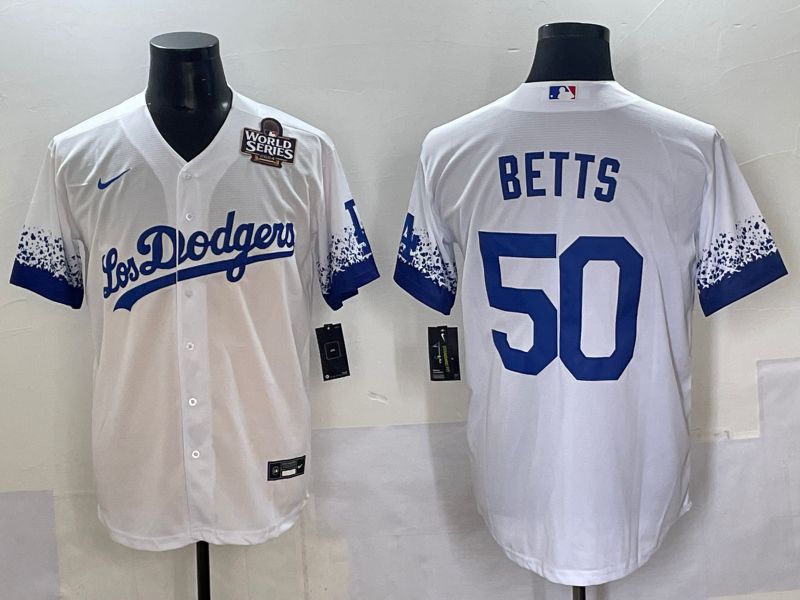 Men Los Angeles Dodgers 50 Betts White blue City Edition Nike MLB Jersey style 6